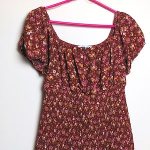 Almost famous cottagecore ruffle and ruching mini dress